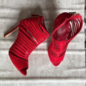 Zara Striking Red Strappy Heels Size 6